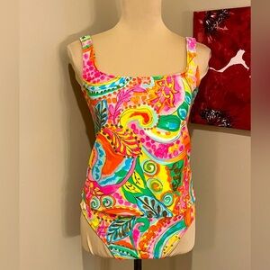La Blanca Bright & Colorful Modern Paisley Tankini Suit, size 8